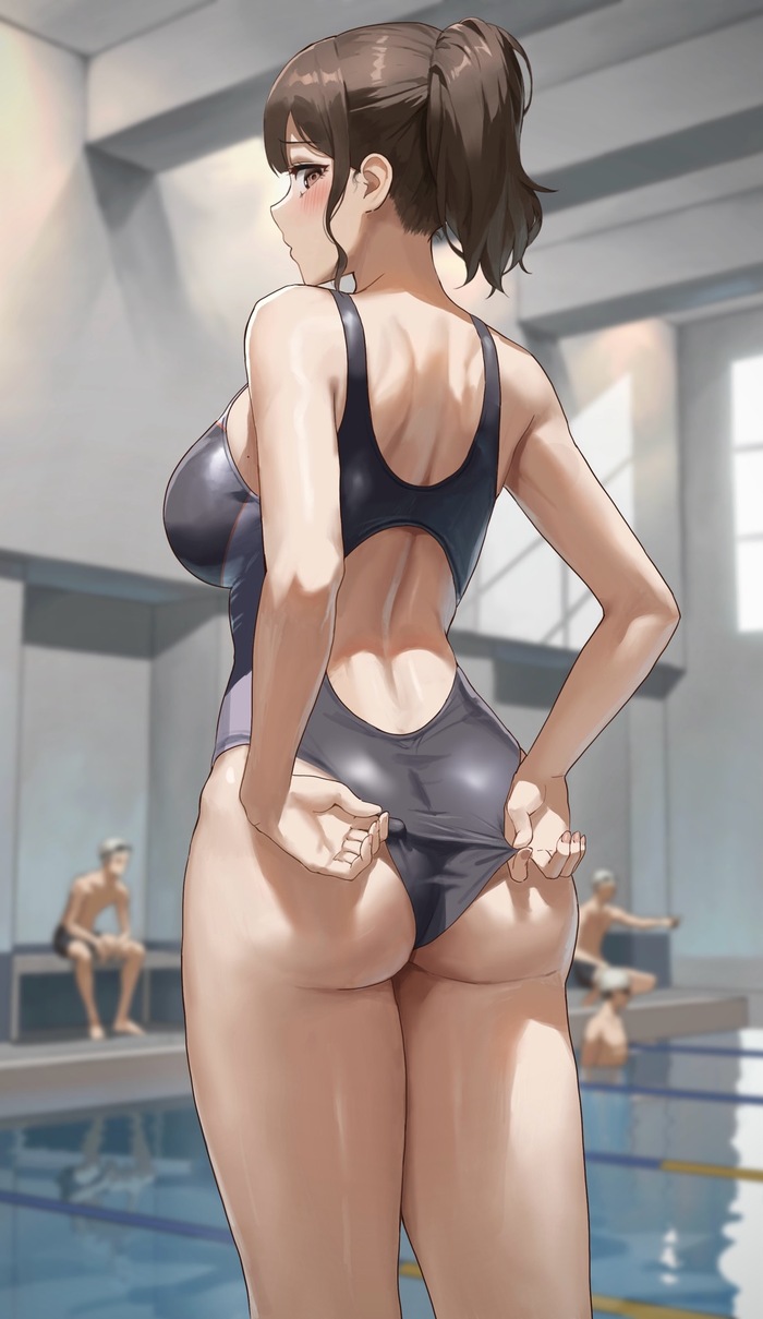 Swimming Coach (Supplement) - NSFW, Art, Anime art, Original character, Girls, Erotic, Hand-drawn erotica, Swimsuit, Boobs, Booty, Strip, Swimming pool, Dressing room, Anteiru, Longpost