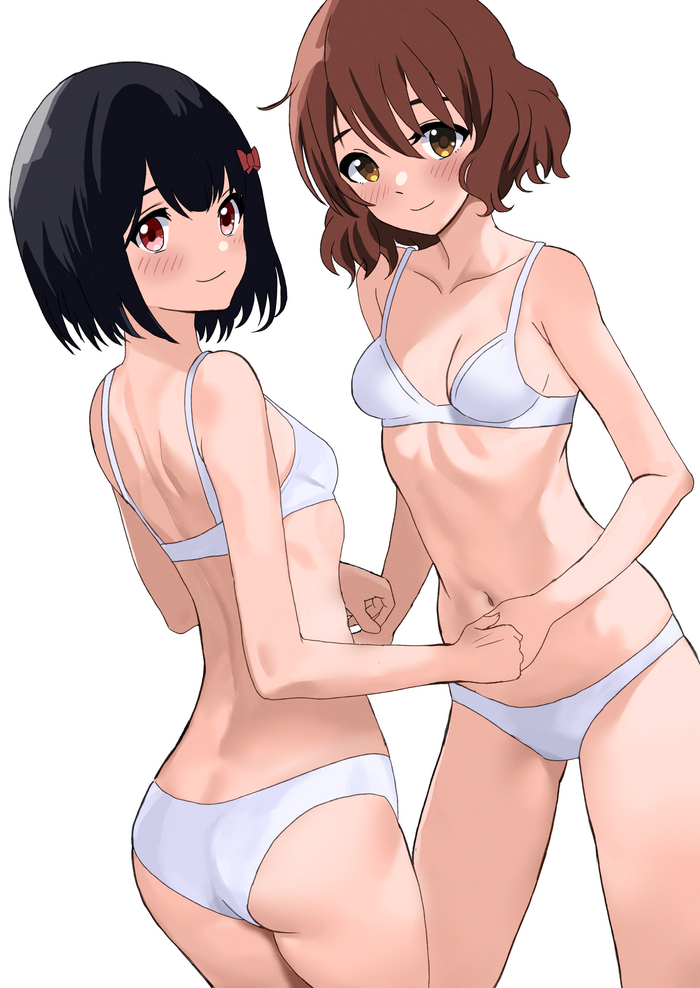 Разврат - NSFW, Anime Art, Аниме, Yuri, Hibike! Euphonium, Kanade Hisaishi, Kumiko Oumae, Нижнее белье, Держание за руки, Подруга