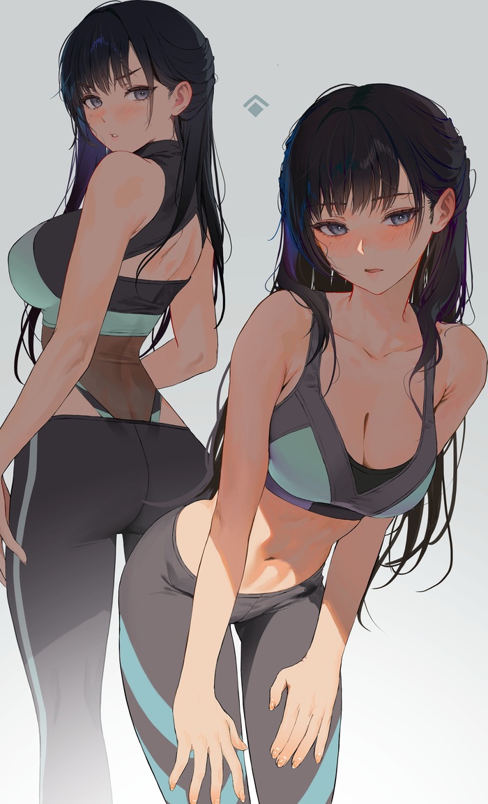 Sportswomen - NSFW, Art, Anime, Anime art, Original character, Gym uniform, Booty, Boobs, Erotic, Hand-drawn erotica, Longpost