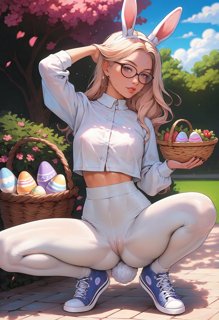 Bunny - NSFW, My, Erotic, Neural network art, Stable diffusion, Art, Glasses, Easter eggs, Cameltoe, Boobs