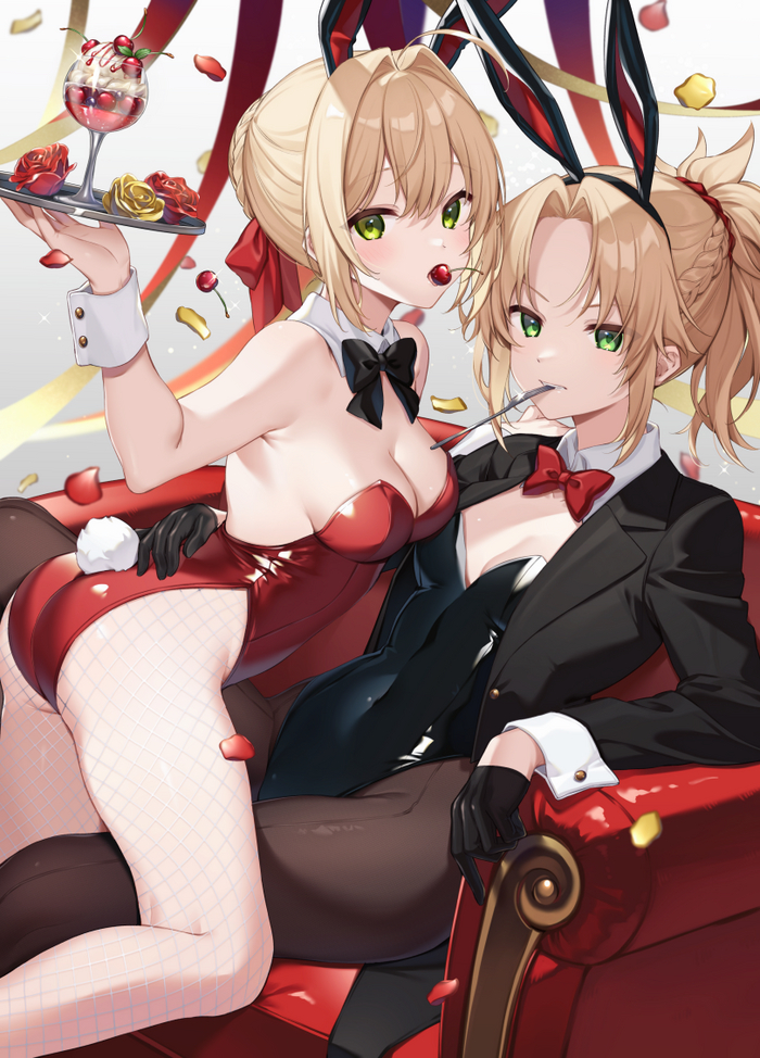 Обжорка Saber - NSFW, Saber, Fate, Anime Art, Bunnysuit, Аниме, Mordred, Nero Claudius, Bunny Ears, Bunny tail, Fate Apocrypha, Fate Grand Order