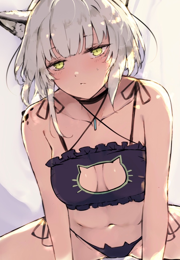 Kal'tsit - NSFW, Anime art, Anime, Arknights, Kaltsit, Animal ears, Underwear, Cat keyhole bra