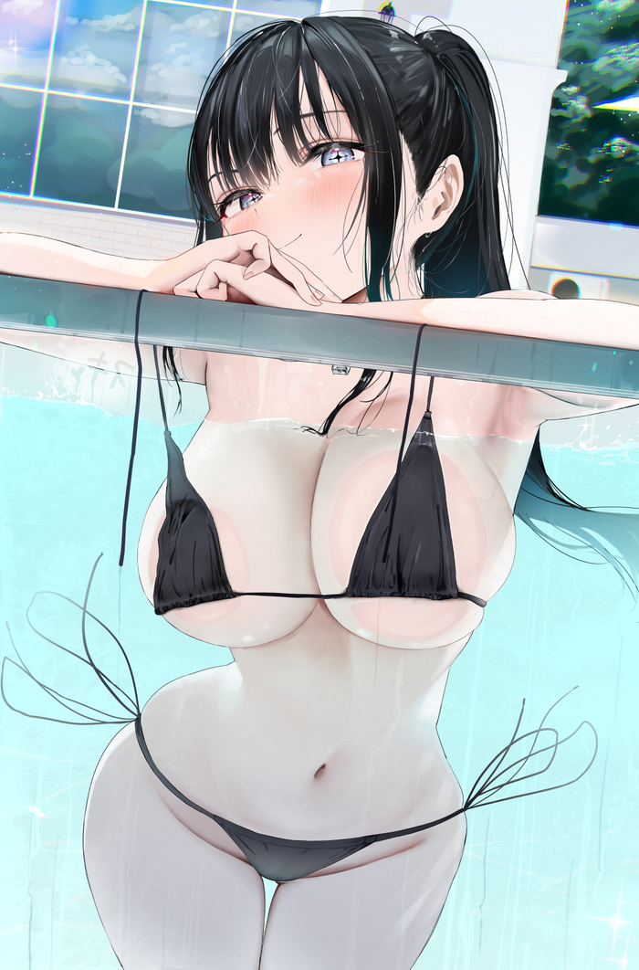 A girl with a big soul - NSFW, Art, Anime, Anime art, Original character, Boobs, Swimsuit, Erotic, Hand-drawn erotica