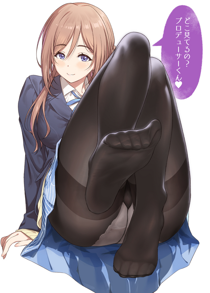 What are you looking at, Producer-kun? - NSFW, Anime, Anime art, The idolmaster, Tights, Pantsu, Foot fetish, School uniform