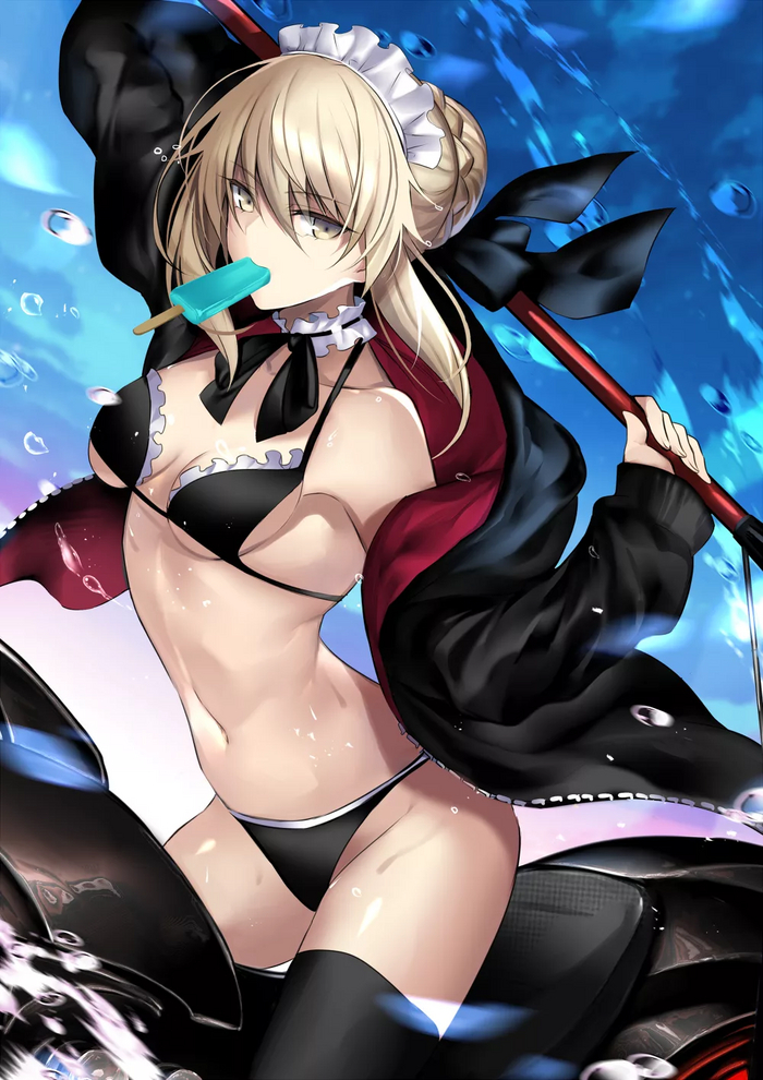 Обжорка Saber - NSFW, Аниме, Anime Art, Арт, Fate, Saber, Горничная, Saber Alter, Artoria Pendragon, Купальник