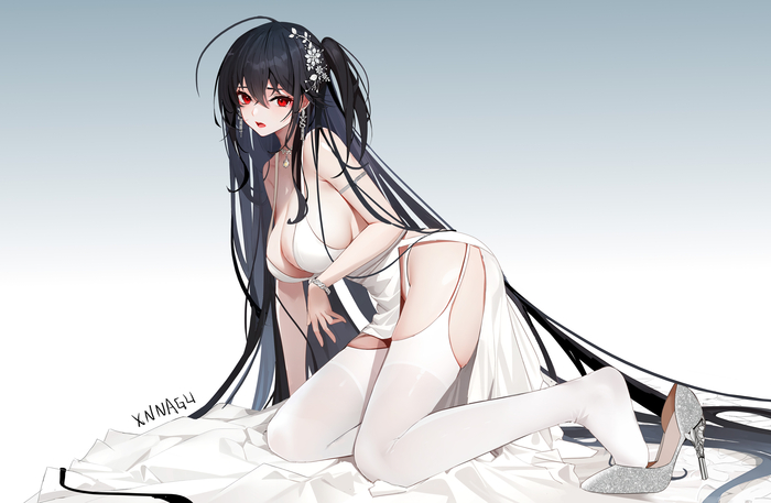 Shipwife - NSFW, Taihou, Anime, Anime art, Pixiv, Boobs, Hips, Stockings, Red eyes, Azur lane