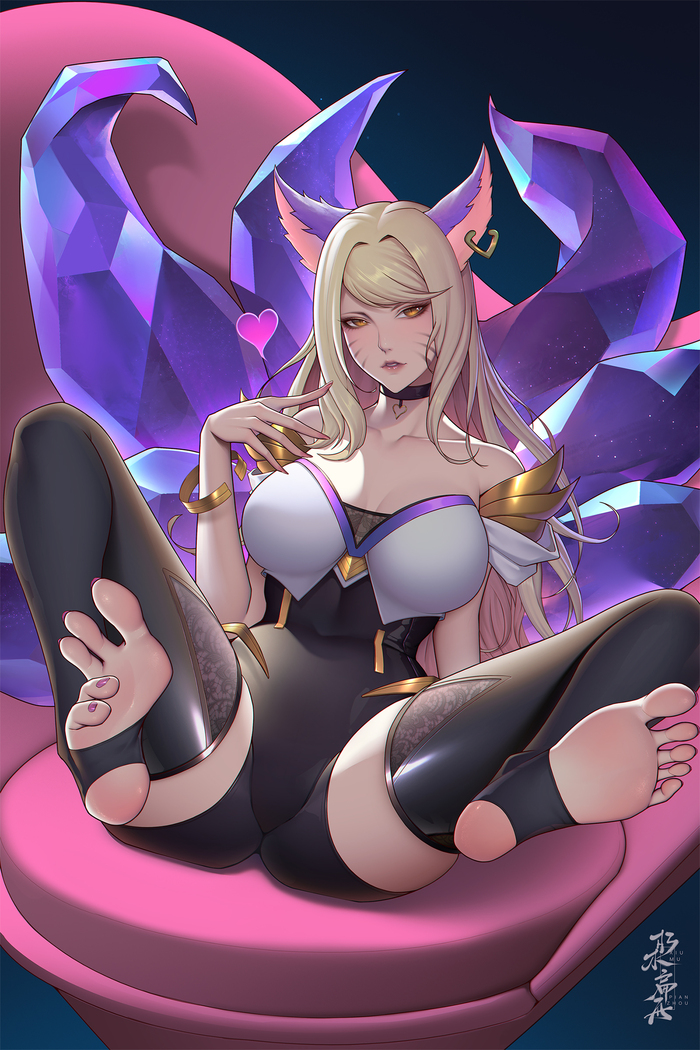 Ari - NSFW, Ahri, Game art, Games, Pixiv, Art, Erotic, Naked, Boobs, Hips, Stomach, Navel, Labia, League of legends, Animal ears, Longpost