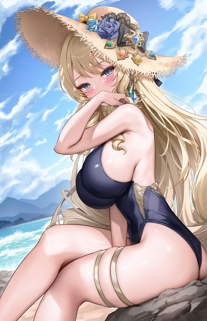 Continuation of the post Navia - NSFW, Genshin impact, Navia (Genshin Impact), Art, Girls, Games, Anime art, Anime, Lunacle, Twitter (link), Swimsuit, Booty, Reply to post