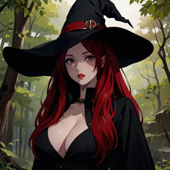 Witch breasts magic - NSFW, Аниме, Арты нейросетей, Ведьмы, Магия