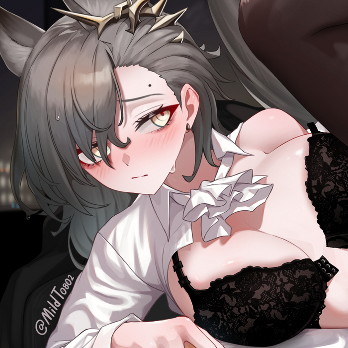 Penance - NSFW, Anime art, Anime, Arknights, Penance, Mildt, Animal ears, Tail, Stockings, Underwear, Longpost