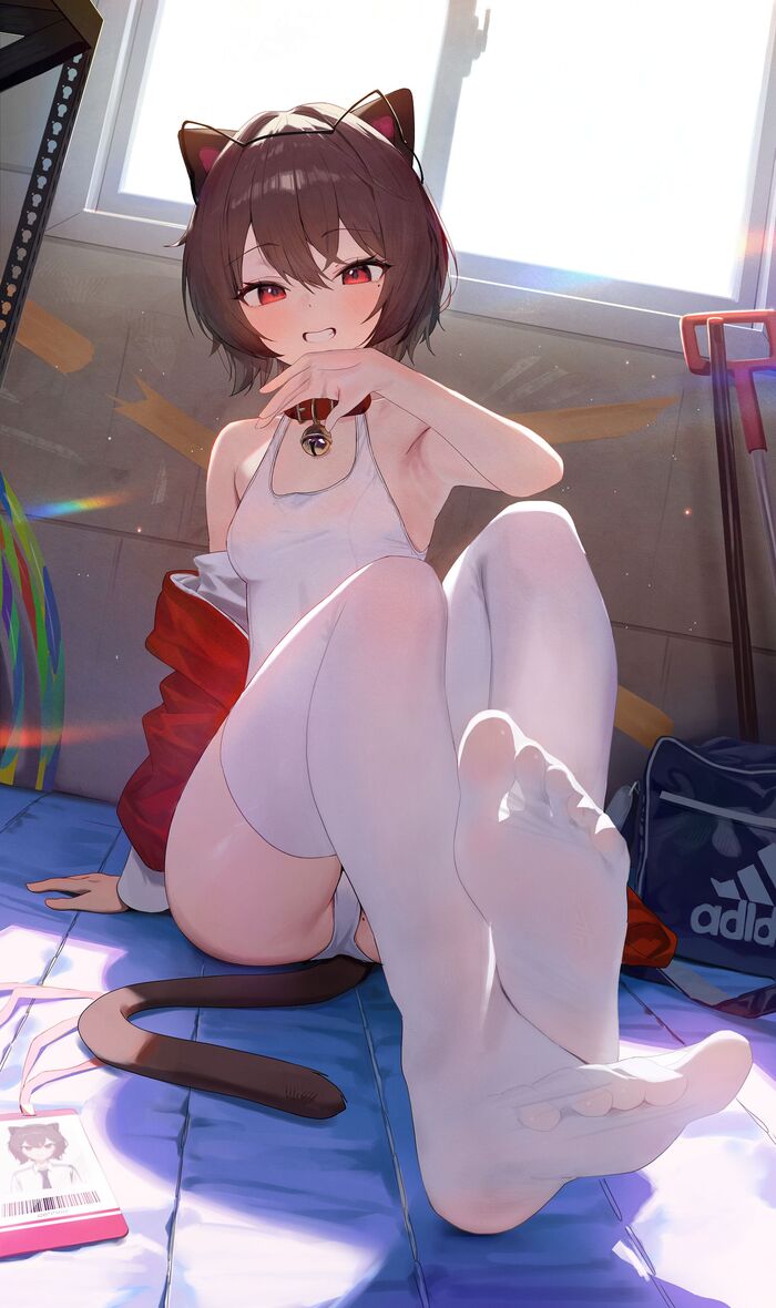 Hello, people of high culture - NSFW, Anime, Anime art, Original character, Stockings, Foot fetish, Pantsu, Animal ears, Neko, Longpost