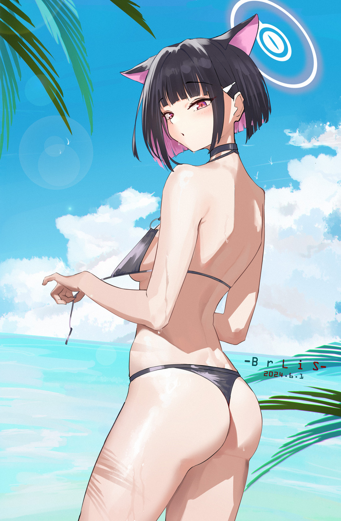 Kazusa - NSFW, Anime art, Anime, Blue archive, Kyouyama Kazusa, Swimsuit, Animal ears