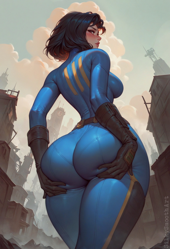 Look, I'm not dirty? - NSFW, My, Neural network art, Art, Stable diffusion, Нейронные сети, Erotic, Game art, Fallout, Latex, Booty, Boobs, Hips