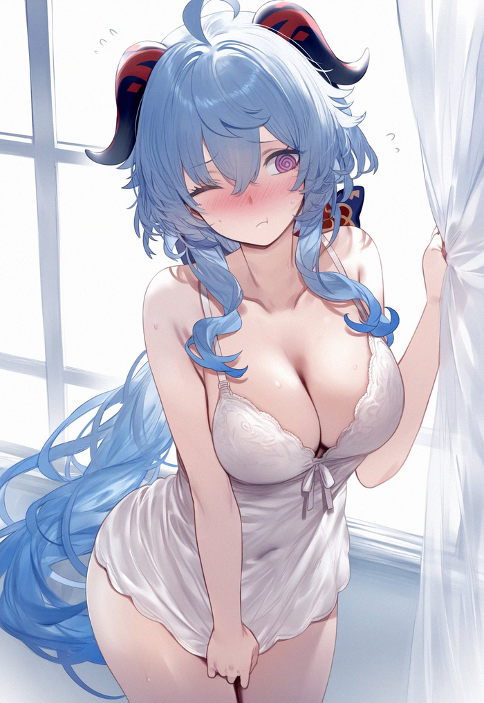 Goat - NSFW, Anime, Boobs, Anime art, Peignoir, Girl with Horns, Ganyu (Genshin Impact), Genshin impact