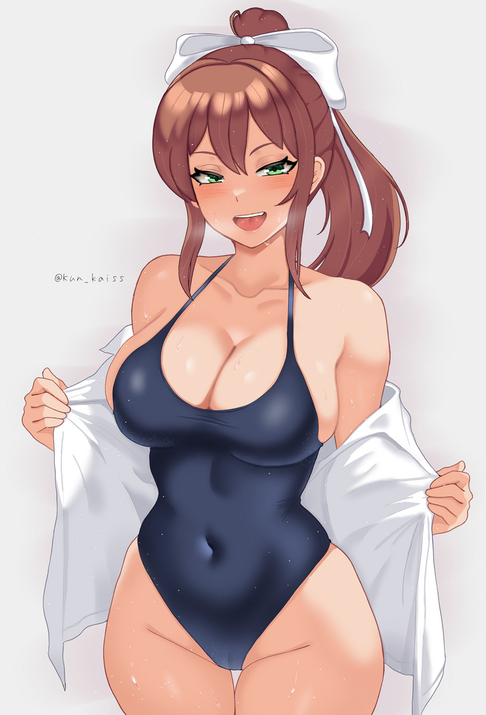 Monica - NSFW, Anime art, Anime, Doki Doki Literature Club, Monika, Visual novel, Swimsuit