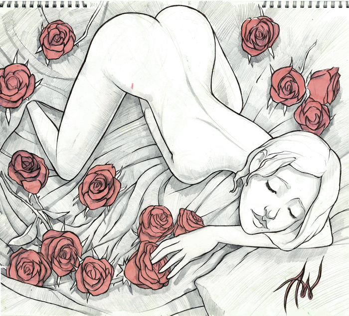 Roses - NSFW, My, Alien_weather, Drawing, Painting, Graphics, Sketchbook
