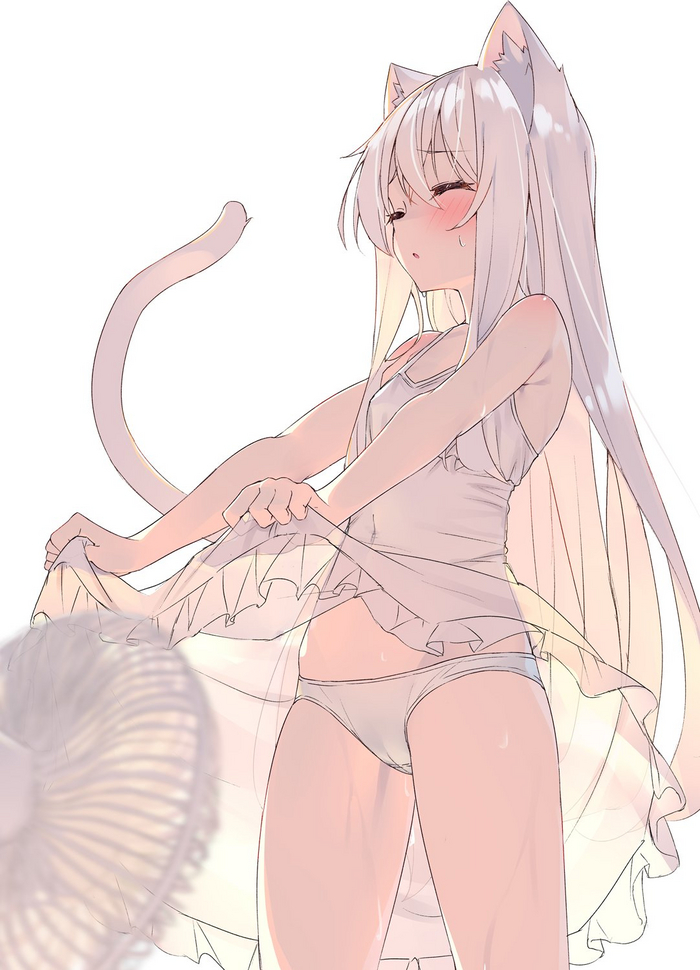 Heat - NSFW, Anime, Anime art, Art, Girls, Animal ears, Hand-drawn erotica, Pantsu, Tail