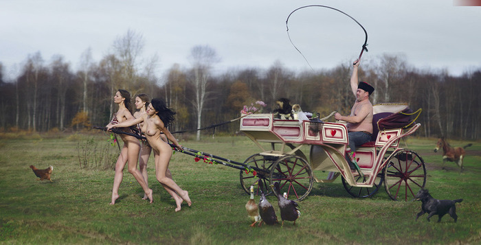 It's not so bad in the village... - NSFW, Humor, Irony, Sarcasm, Girls, Carts, Village, Naked