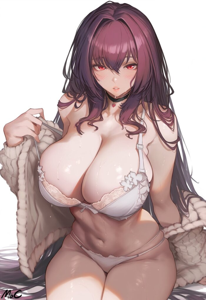 Scathach - NSFW, Art, Anime, Anime art, Hand-drawn erotica, Erotic, Neural network art, Fate, Fate grand order, Scathach, Underwear, Extra thicc