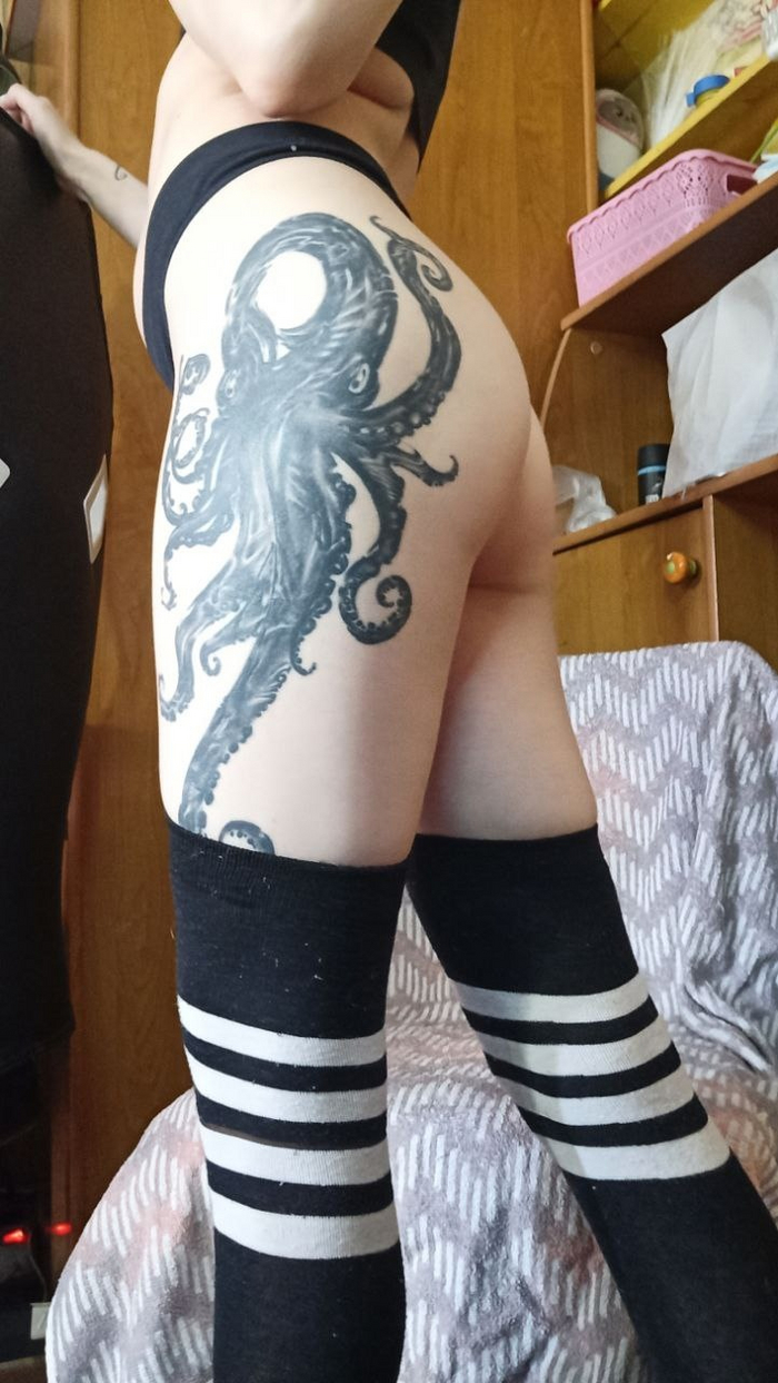 Stocking - NSFW, My, Erotic, Booty, Homemade, Tattoo, Girl with tattoo, Longpost, No face