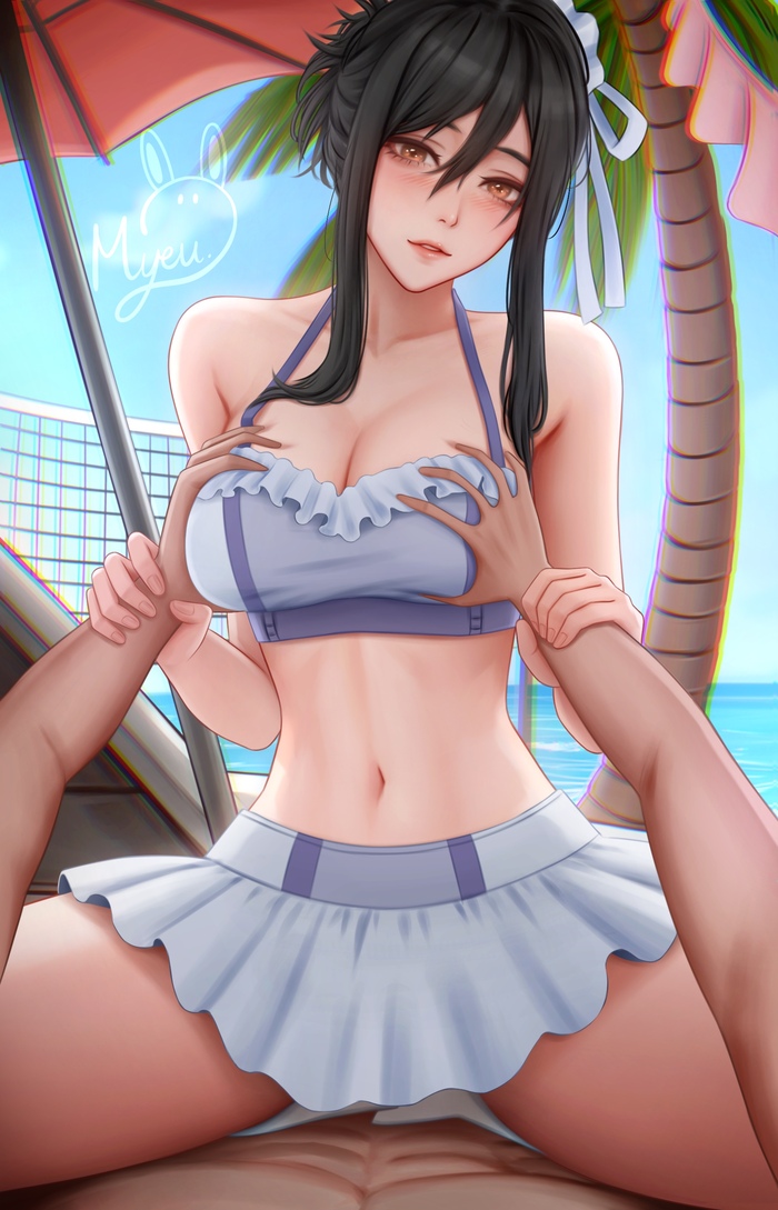 Жмяк - NSFW, Tifa Lockhart, Anime Art, Pixiv, Аниме, Бедра, Живот, Пупок, Сиськи, Final Fantasy VII, Final Fantasy