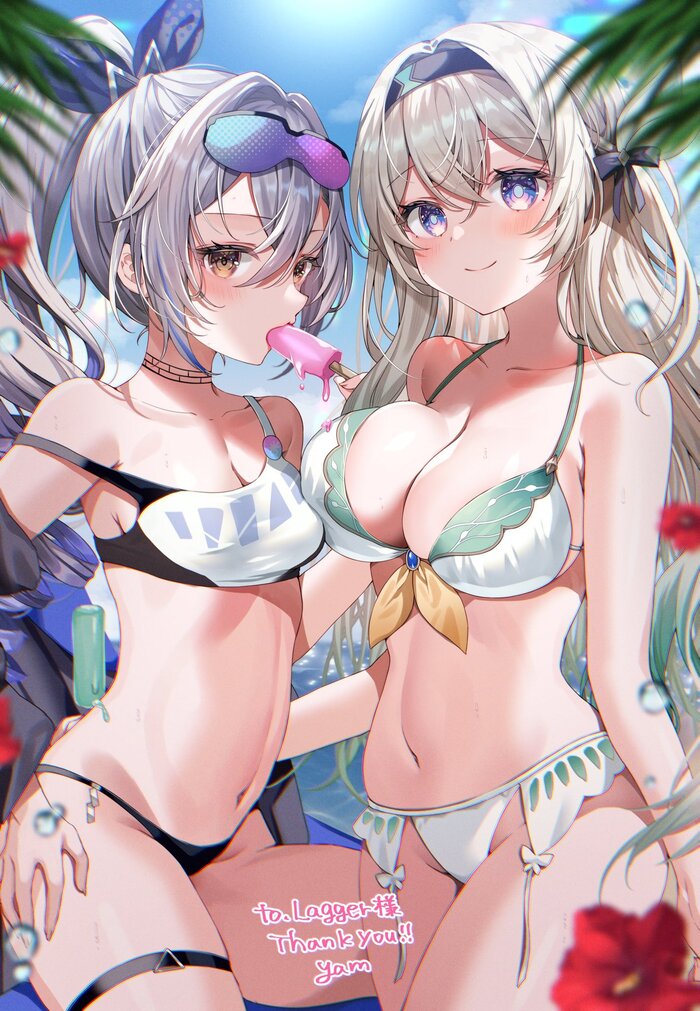 Волчок и Хотару - NSFW, Anime Art, Аниме, Silver Wolf (Honkai: Star Rail), Firefly (Honkai: Star Rail), Honkai: Star Rail, Купальник, Мороженое