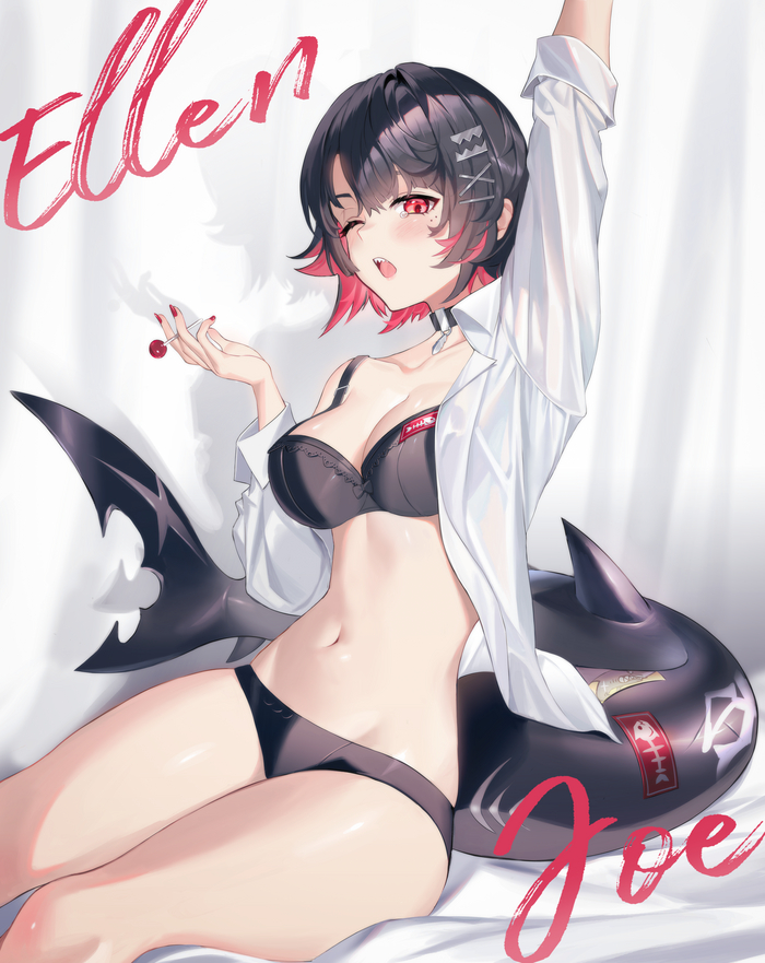 Akulka - NSFW, Anime art, Anime, Zenless Zone Zero, Ellen Joe (zzz), Underwear, Tail, Longpost