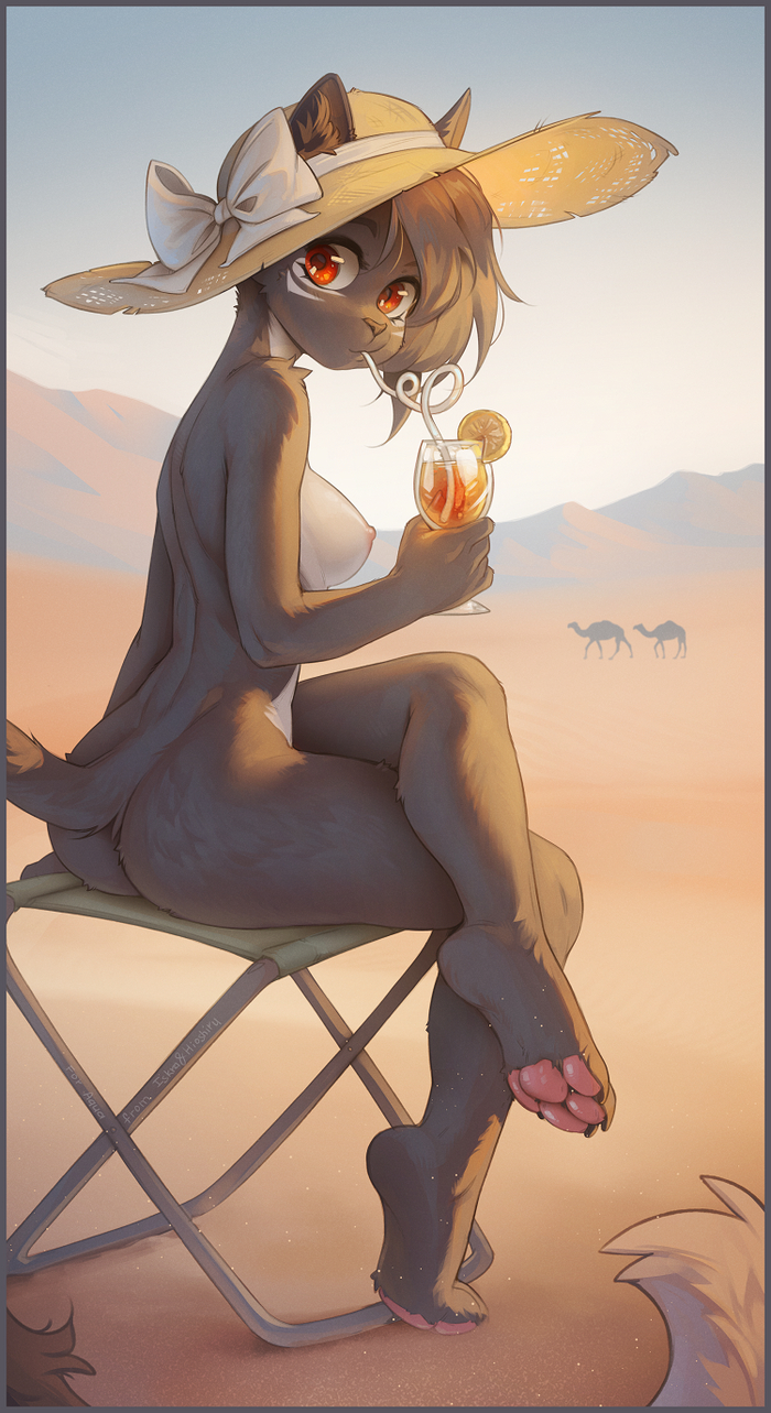 Desert sand - NSFW, Furry, Anthro, Art, Furotica, Furry cat, Iskra