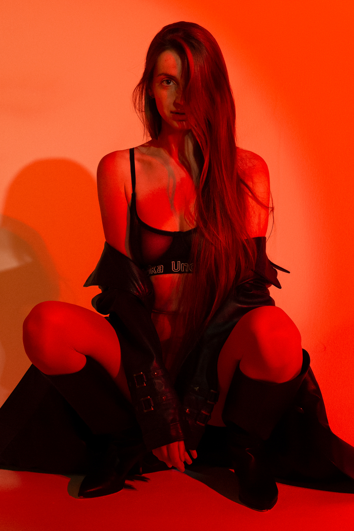 Black Cloak - NSFW, My, Long hair, Professional shooting, Underwear