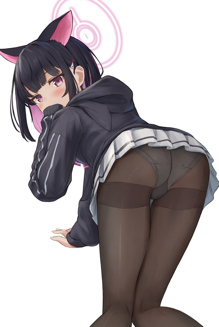 White - NSFW, Art, Anime, Blue archive, Anime art, Kyouyama Kazusa, Animal ears, Skirt, Tights, Pantsu