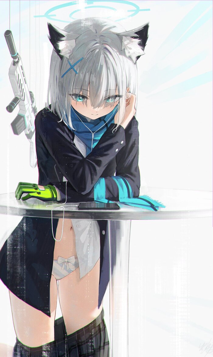 Shiroko - NSFW, Anime Art, Аниме, Sunaookami Shiroko, Blue archive, Панцу, Animal Ears, Hidulume