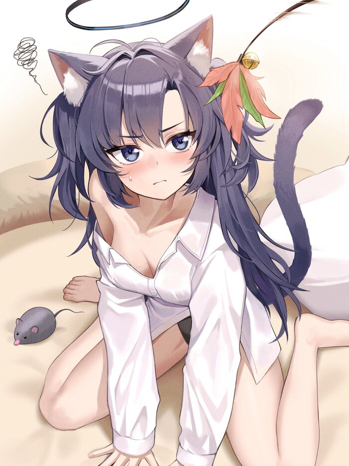 Kitty games - NSFW, Anime art, Anime, Girls, Games, Blue archive, Hayase Yuuka, Animal ears, Tail