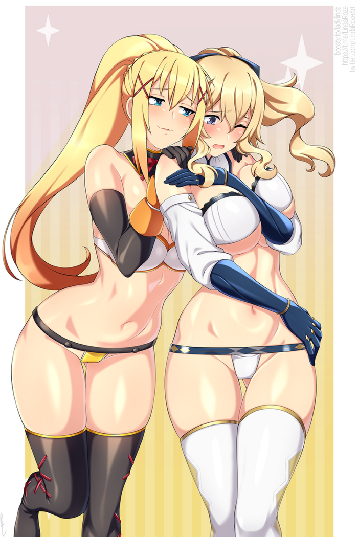 Dark Ness and Jean - NSFW, Anime art, Anime, Games, Konosuba, Genshin impact, Darkness, Jean (Genshin Impact), Crossover