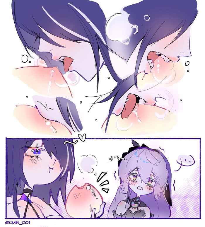 Персик... - NSFW, Anime Art, Аниме, Yuri, Подруга, Honkai: Star Rail, Black Swan (Honkai: Star Rail), Acheron (Honkai: Star Rail), Петтинг, Twitter (ссылка)