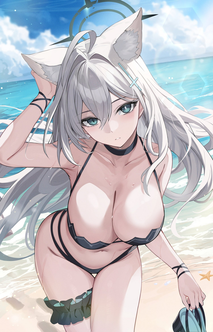 Shiroko - NSFW, Anime Art, Аниме, Blue archive, Shiroko Terror, Animal Ears, Купальник