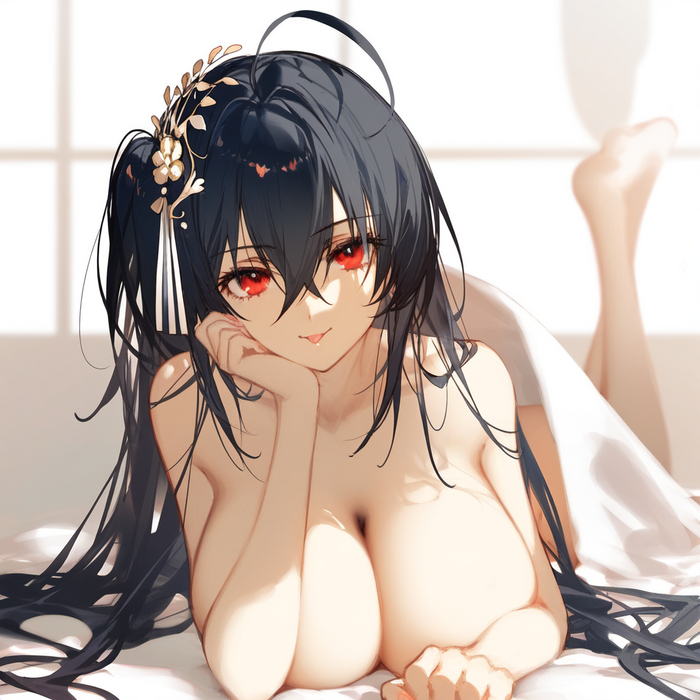 Тайхо - NSFW, Taihou, Арты нейросетей, Anime Art, Аниме, Красные глаза, Сиськи, Azur Lane, Pixiv