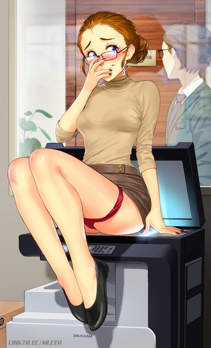 Brooke and Kim's office routine - NSFW, Art, Drawing, Original character, Girls, Erotic, Hand-drawn erotica, Underwear, Stockings, Boobs, Booty, Upskirt, Back view, Bent over, Girl in glasses, Office, Office workers, Office weekdays, Xerox, Mleth, Longpost