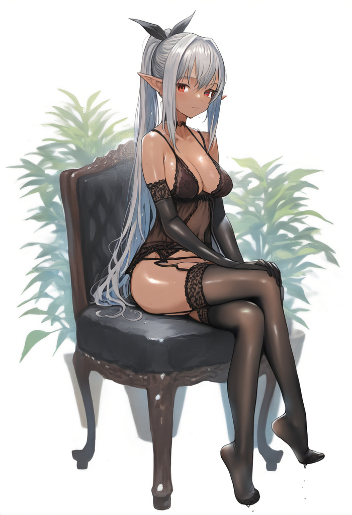 The dark elf - NSFW, Hips, Anime, Pixiv, Anime art, Underwear, Neural network art, Elves, Dark Elf, Original character