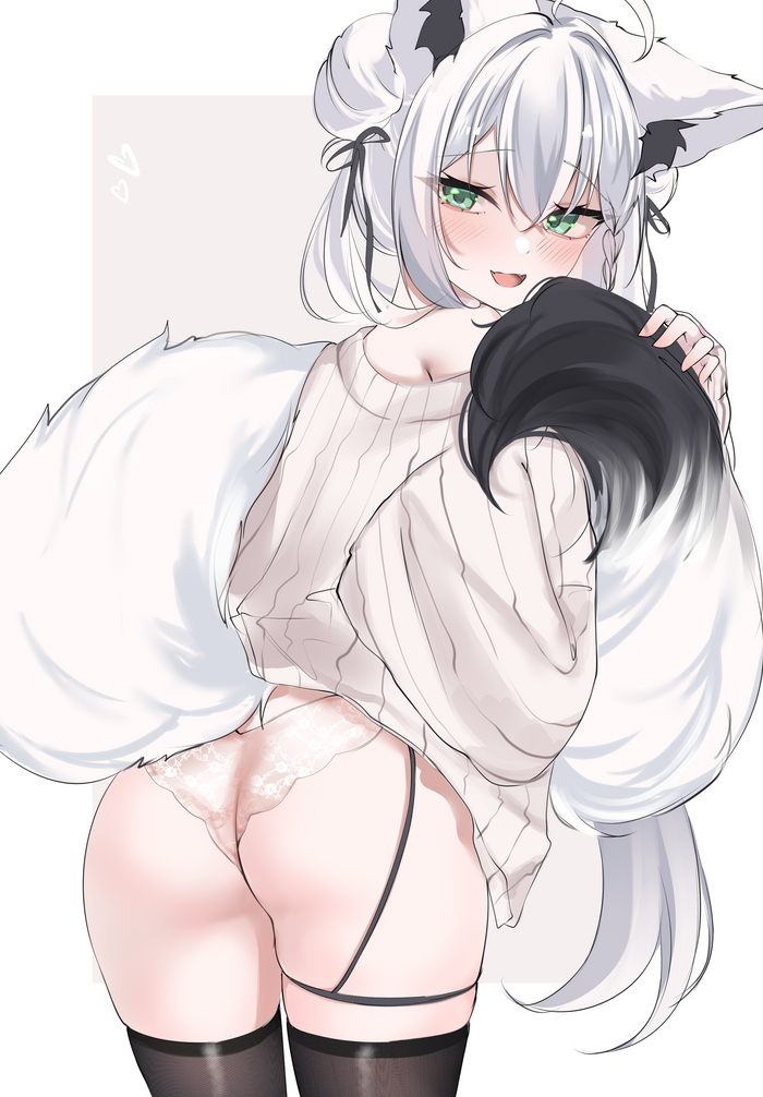 Fubuki - NSFW, Anime art, Anime, Virtual youtuber, Hololive, Shirakami fubuki, Animal ears, Tail