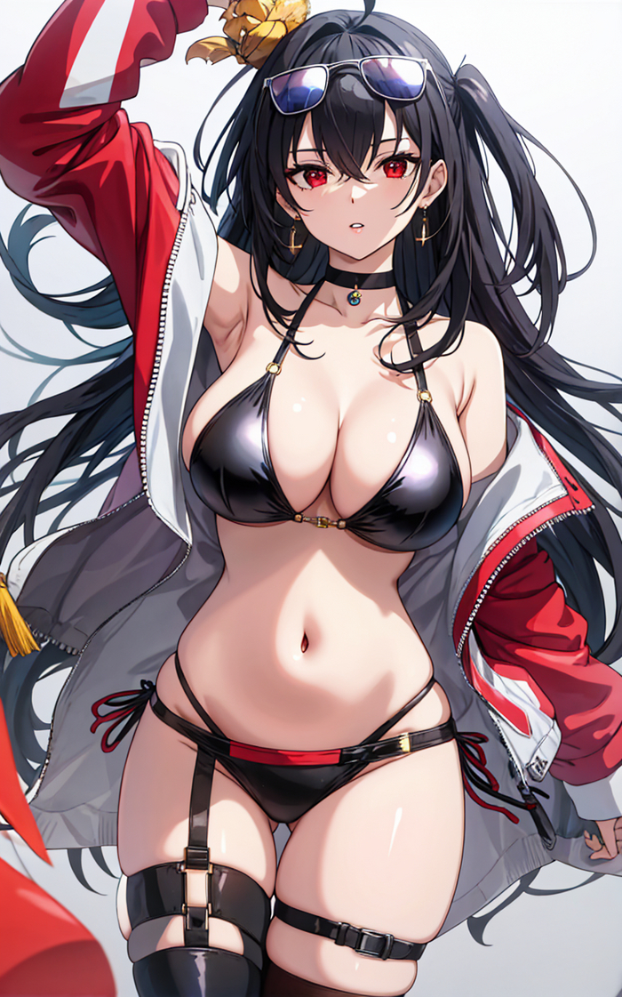 Taiho - NSFW, Neural network art, Boobs, Anime, Anime art, Pixiv, Hips, Swimsuit, Red eyes, Taihou, Azur lane