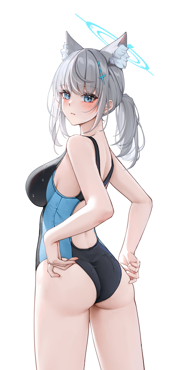 Reply to the post Sunaookami Shiroko - NSFW, Anime, Anime art, Art, Girls, Games, Sunaookami shiroko, Blue archive, Swimsuit, Booty, Animal ears, Reply to post, Longpost