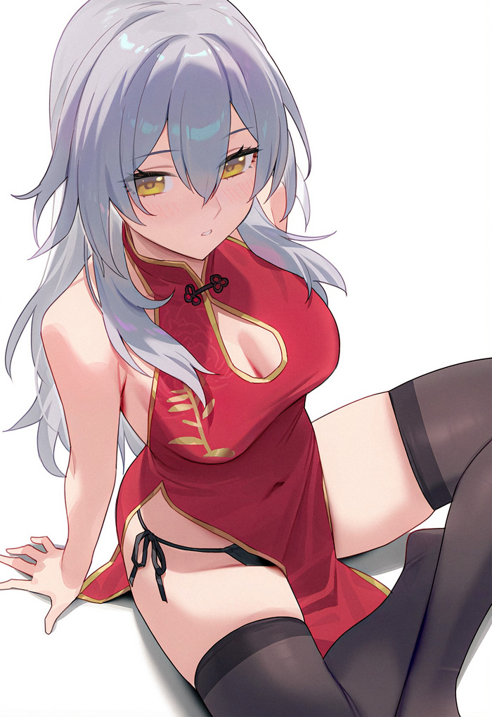 Stella in qipao - NSFW, Anime, Anime art, Girls, Games, Honkai: Star Rail, Stelle (Honkai: Star Rail), Qipao, Pantsu, Underpants, Stockings