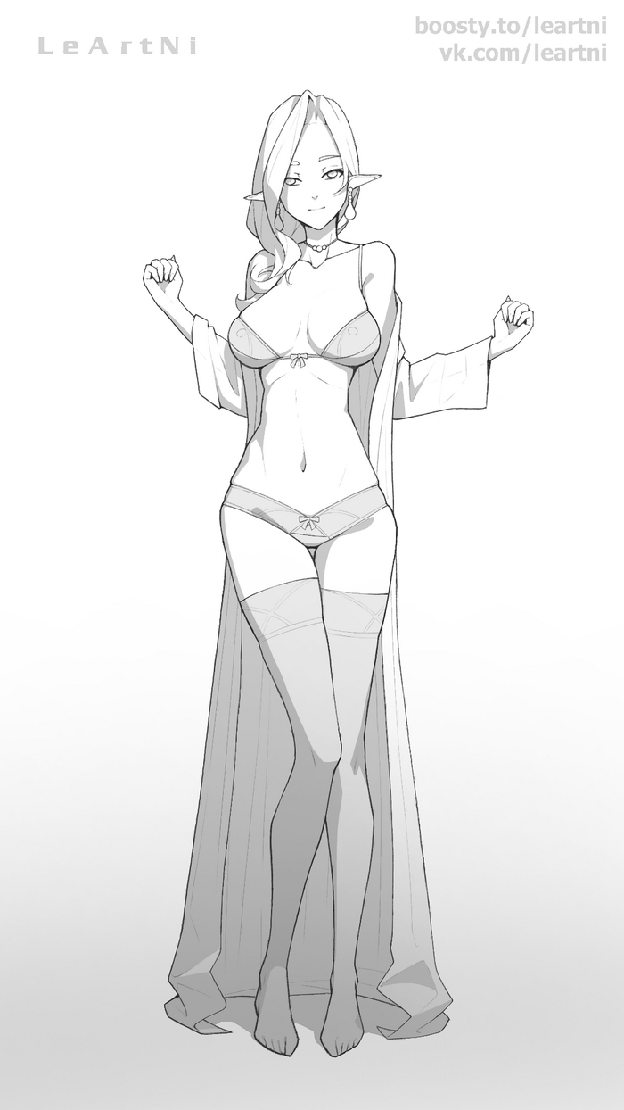 Continuation of the post Character Sketches - NSFW, My, Anime, Anime art, Drawing, Girls, Boobs, Elves, Longpost, Reply to post