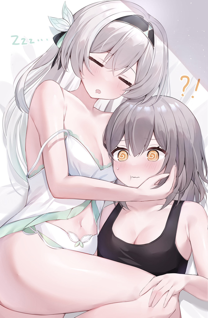 Stelle & Firefly - NSFW, Anime Art, Аниме, Подруга, Twitter (ссылка), Honkai: Star Rail, Stelle (Honkai: Star Rail), Firefly (Honkai: Star Rail), Нижнее белье, Обнимашки