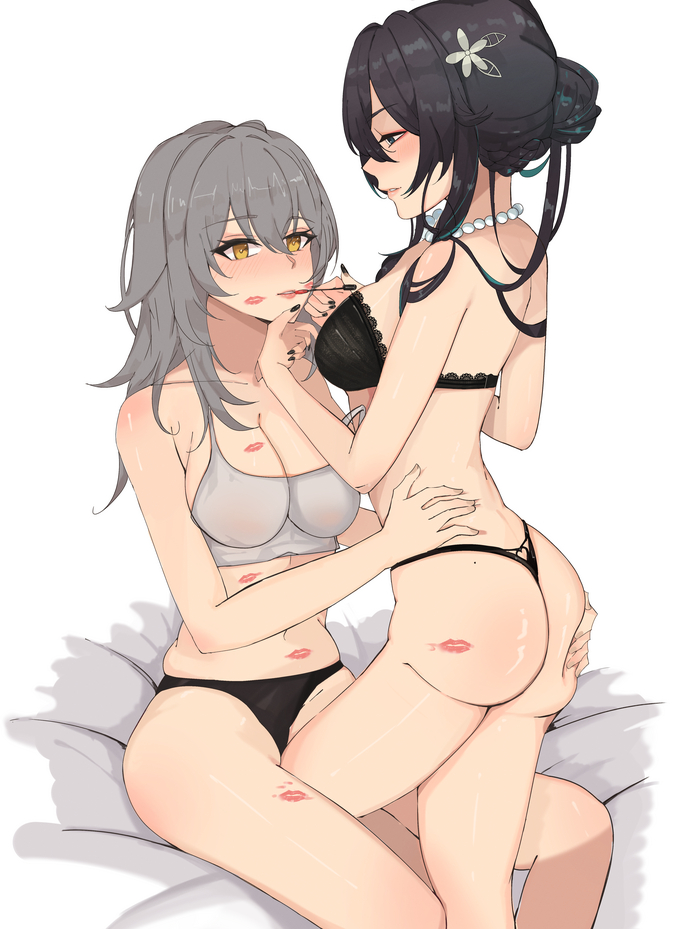 Stelle & Ruan Mei - NSFW, Anime Art, Аниме, Подруга, Yuri, Honkai: Star Rail, Stelle (Honkai: Star Rail), Ruan Mei (Honkai: Star Rail), Нижнее белье, Обнимашки