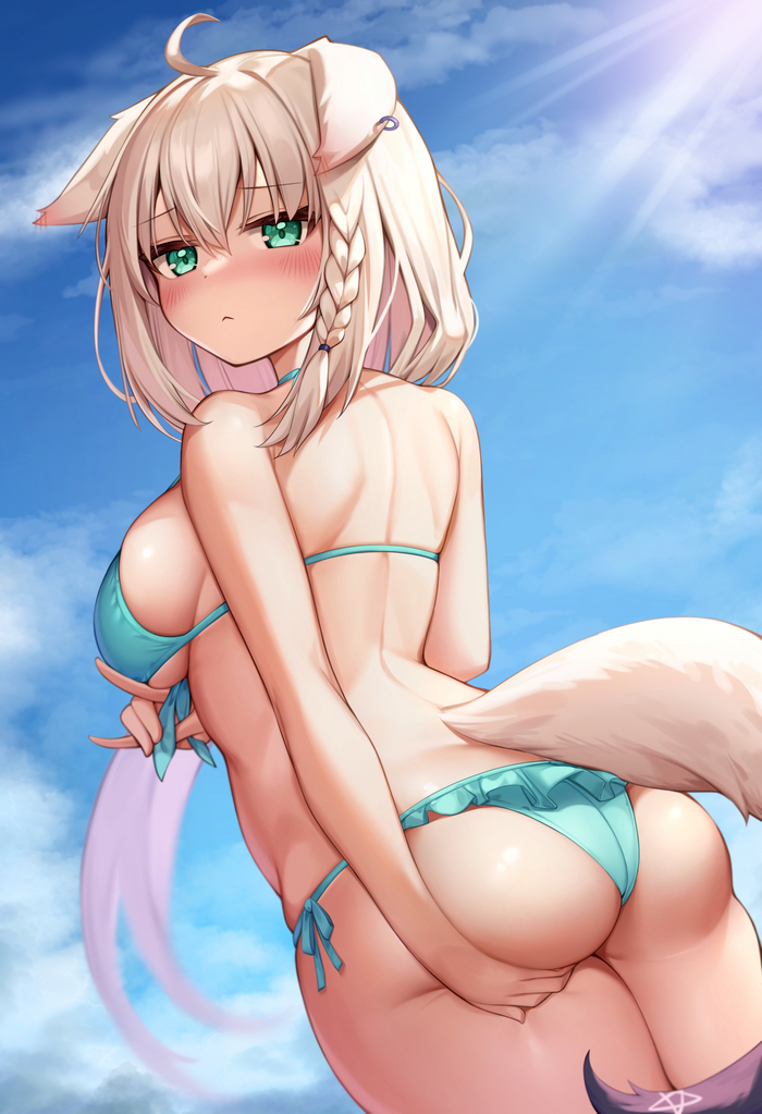 Fubuki - NSFW, Anime Art, Аниме, Virtual YouTuber, Hololive, Shirakami Fubuki, Deaver, Animal Ears, Хвост, Купальник, Длиннопост