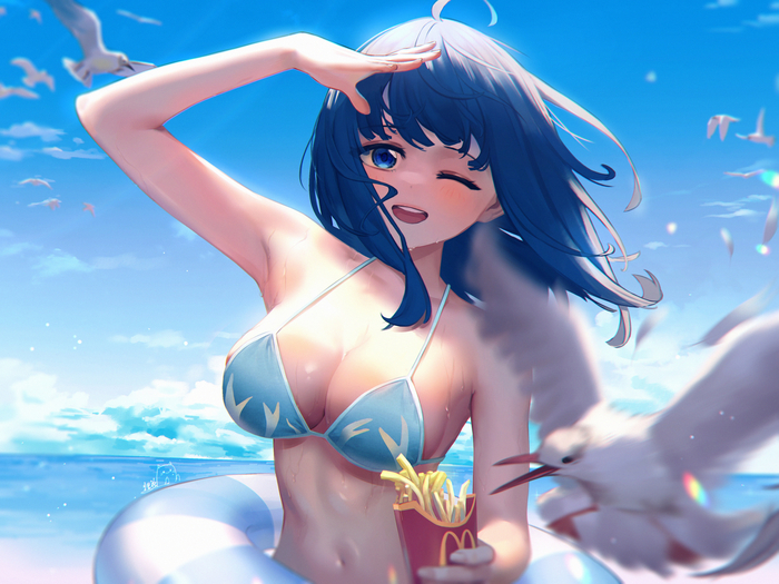 Don't click your beak - NSFW, Anime, Anime art, Yanami Anna, Make Heroine ga Oosugiru!, Seagulls