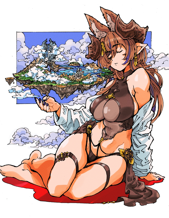 Flying island - NSFW, Granblue fantasy, Giantess, Fantasy, Animal ears, Monster girl, Galleon (Granblue Fantasy)