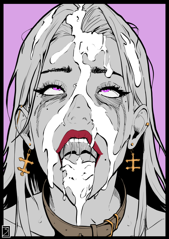 After... - NSFW, My, Art, Digital drawing, Girls, Erotic, Drawing, Choker, Ahegao, Drawing process, Process, Vertical video, Earrings, Piercing, Video, Soundless, Longpost