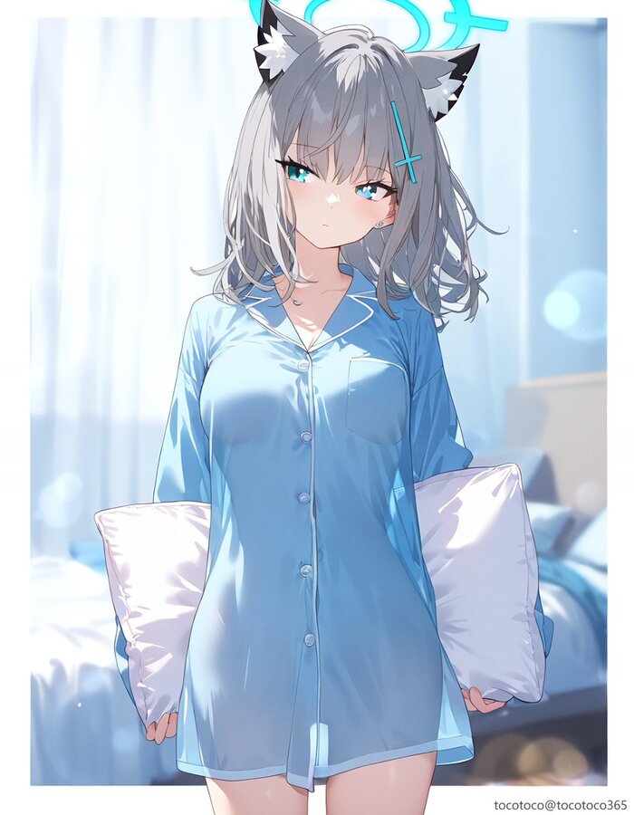 Wolf woke up - NSFW, Anime art, Anime, Girls, Games, Blue archive, Sunaookami shiroko, Animal ears, Hand-drawn erotica, Neural network art